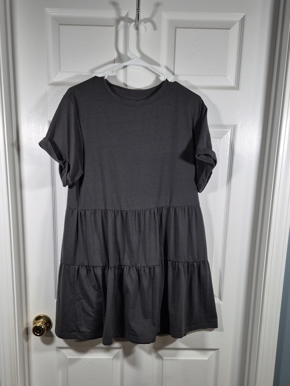 SHEIN Charcoal Gray Tiered Short-Sleeve Mini Dress
